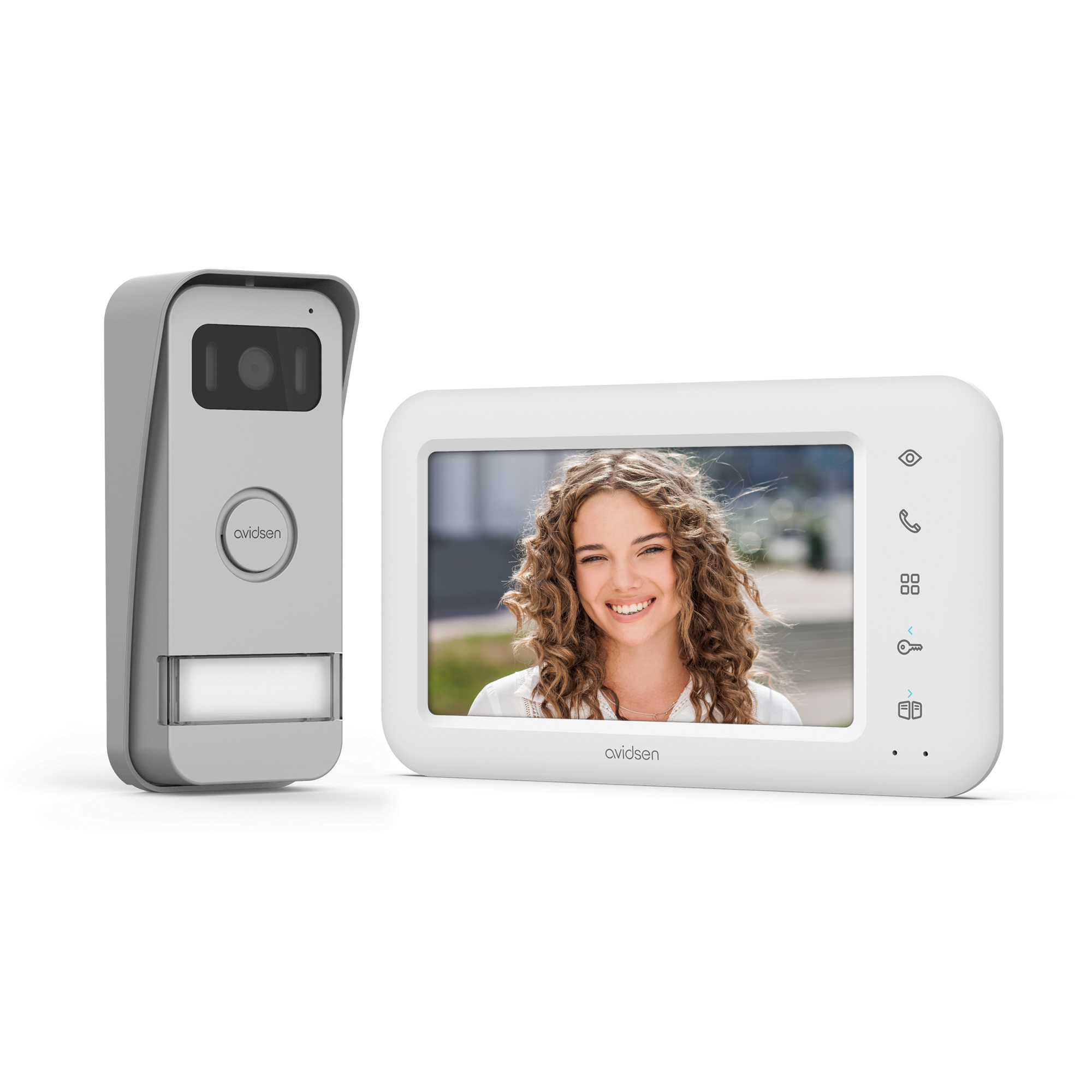 foto del prodotto videocitofono monofamiliare a 2 fili schermo 7'' a colori - angolo di visione 100 con unità esterna retroilluminata- avidsen elia 112290