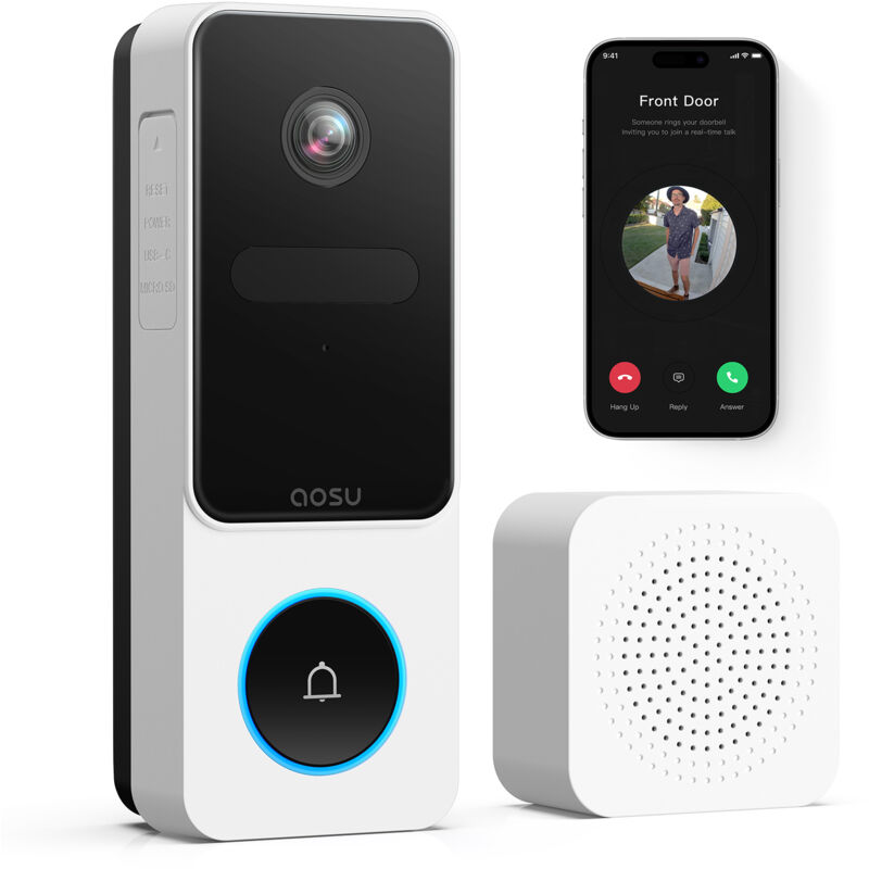 foto del prodotto videocitofono wifi 2k video campanello senza fili da esterno, 170 angolo visuale, rilevamento umano pir, rilevamento delle parcelle, notturn visione,