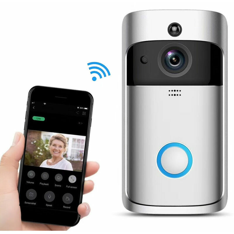 foto del prodotto videocitofono wireless v5 hd 720p wi fi, telecamera di sicurezza per la casa con audio a 2 canali rilevamento del movimento visione notturna a