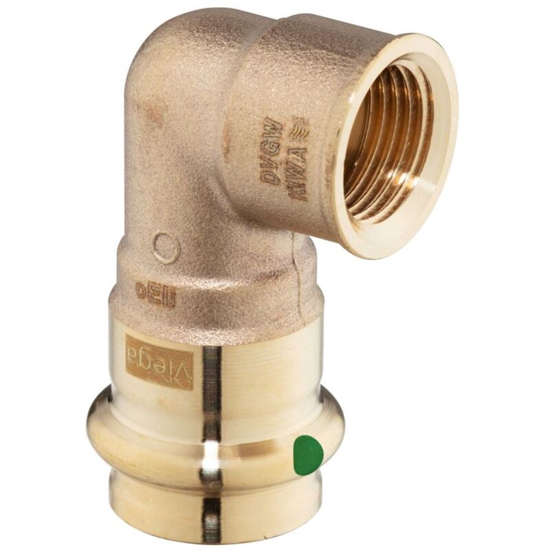 foto del prodotto viega gomito a 90 sanpress con sc contur ff 15 x 1 2 , bronzo, estremit a pressare femmina, filettatura rp 108441