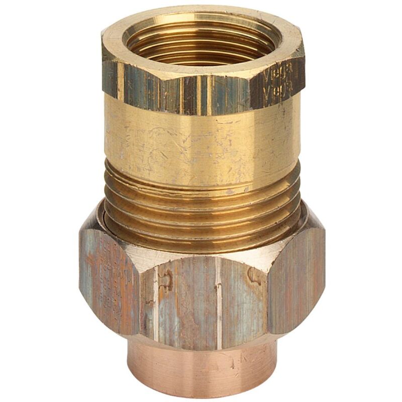 foto del prodotto viega italia srl bocchettone bronzo ff 18 1 2 , portagomma di bronzo, estremit filettata di ottone, estremit a saldare femmina, filettatura