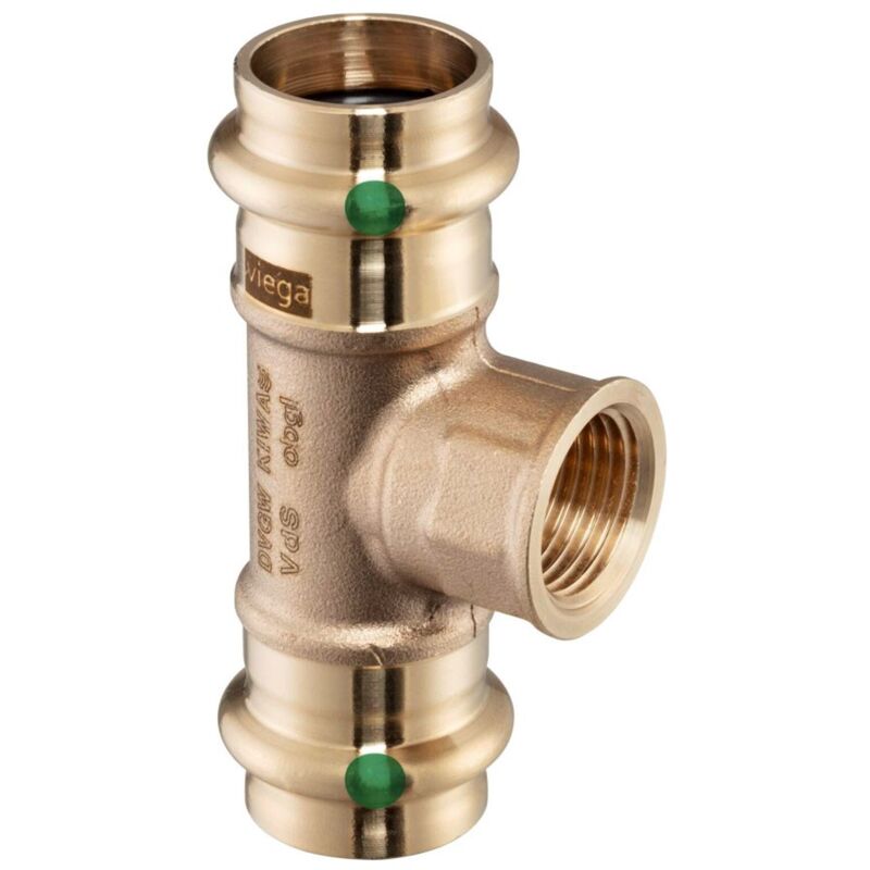 foto del prodotto viega raccordo a tee sanpress 15x1 2 x15 con sc contur bronzo, estremit a pressare femmina, filettatura rp 115630