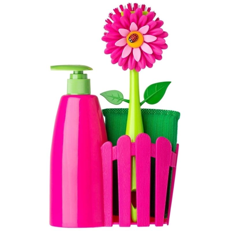 immagine 0 del prodotto vigar flower power set da lavello con dispenser, magenta e verde, 14 x 7 x 26.5 cm