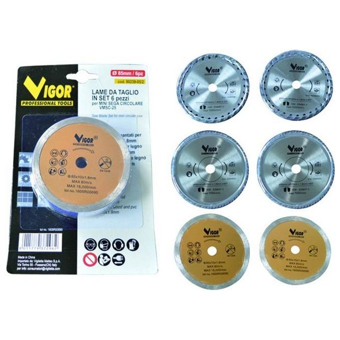 foto del prodotto vigor accessori miniseghe set lame 6 pezzi d.mm. 85
