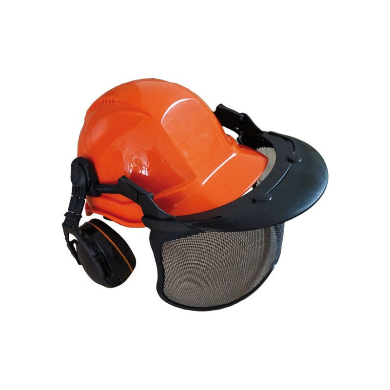 foto del prodotto vigor blinky elmetti protezione jack con cuffie e visiera arancione