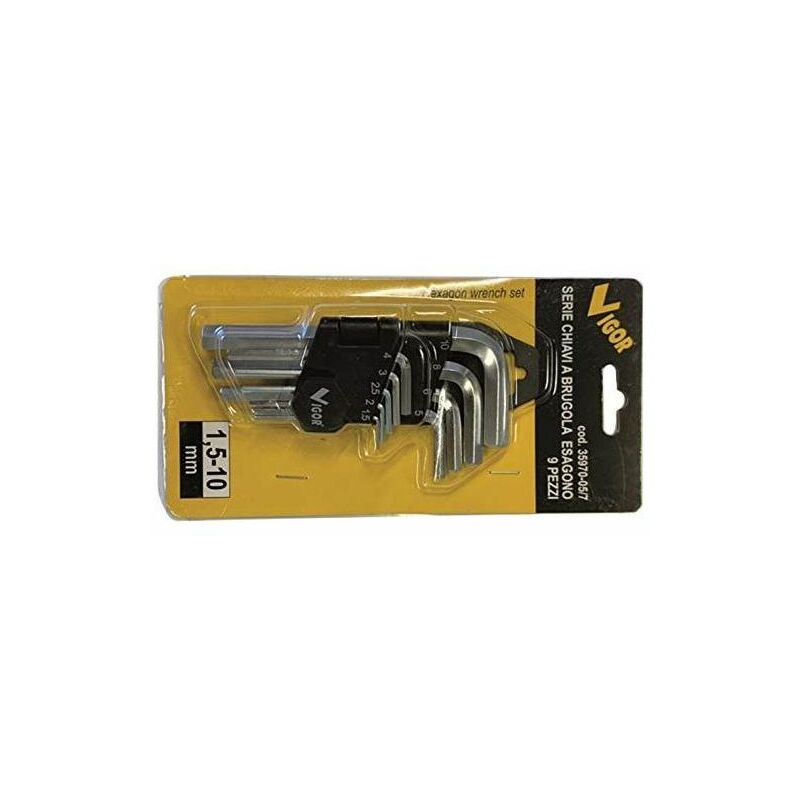 foto del prodotto vigor blinky serie chiavi a brugola hex 9 pezzi supporto 1.5 10mm