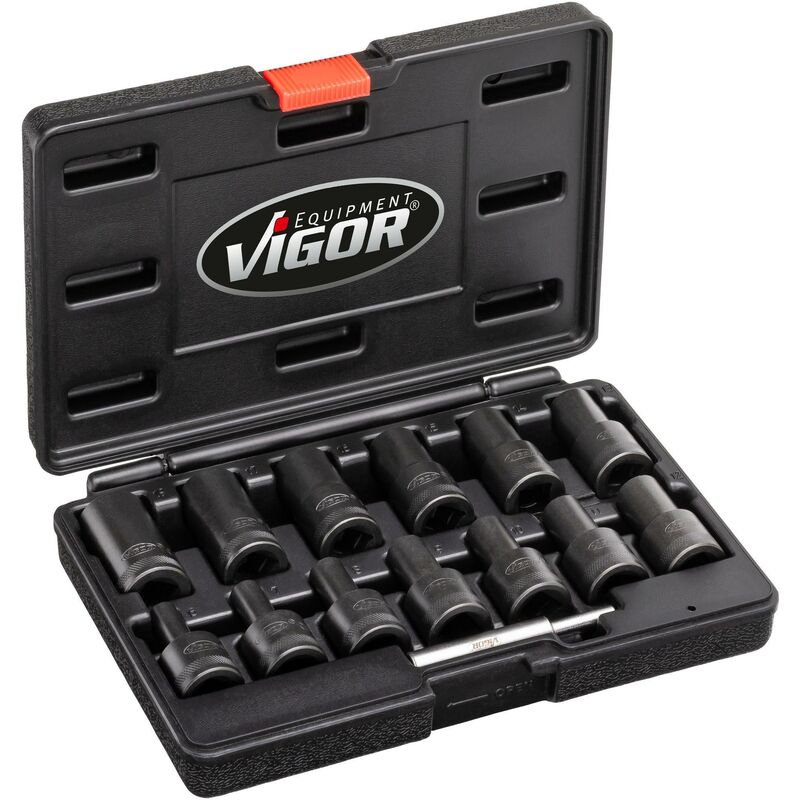 foto del prodotto vigor extractor socket set with spiral profile v2404n attacco quadro, cavo, 1 2 di pollice 12,5 mm profilo estrattore di viti esterno