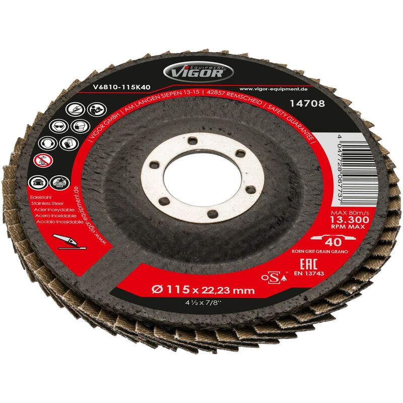 foto del prodotto vigor flap disc set 115 mm 80 grit v6810 115k80 10 pieces numero utensili 10