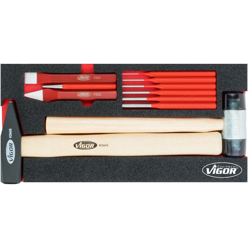 foto del prodotto vigor hammer and chisel set v5006 l x w x h 393 mm x 188 mm x 35 mm numero utensili 11