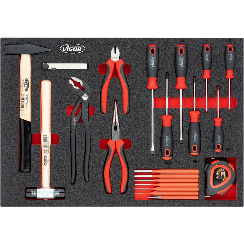 foto del prodotto vigor hammer, pliers and screwdriver set v5634n l x w x h 563 mm x 393 mm x 35 mm