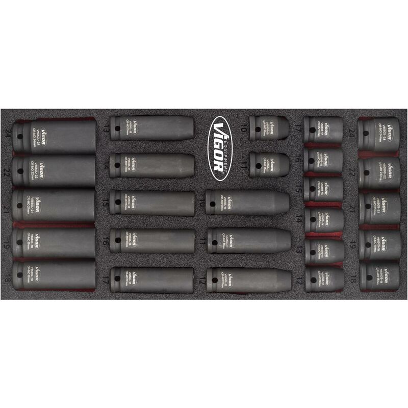 foto del prodotto vigor impact socket set v5602 attacco quadro, cavo, 1 2 di pollice 12,5 mm profilo esagonale esterno 10 24 numero utensili 26