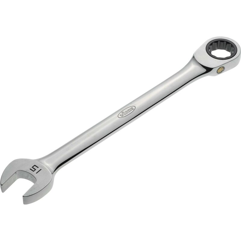 foto del prodotto vigor ratcheting combination wrench long v1026 profilo esagonale esterno, profilo a doppio esagono esterno size 15 mm