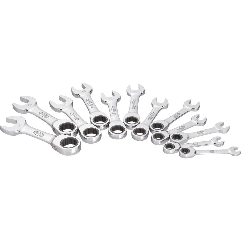 foto del prodotto vigor ratcheting combination wrench set short v2821 profilo esagonale esterno, profilo a doppio esagono esterno 8 19 numero utensili 12