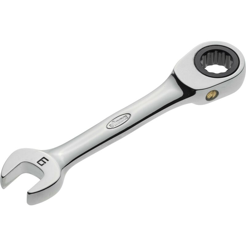foto del prodotto vigor ratcheting combination wrench short v2823 profilo esagonale esterno, profilo a doppio esagono esterno size 9 mm