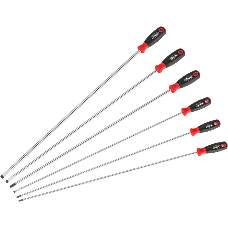 foto del prodotto vigor screwdriver set extra long v4432 6 profilo ad intaglio, profilo intaglio a croce ph 600 mm