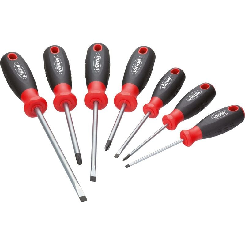 foto del prodotto vigor screwdriver set v1637 profilo ad intaglio, profilo intaglio a croce ph 0.6 x 3 1.2 x 6.5 ph0 ph2 numero utensili 7