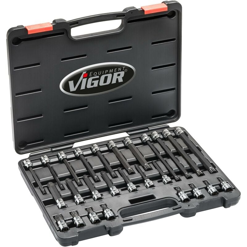 foto del prodotto vigor screwdriver socket set for screws with internal serration xzn v6018 attacco quadro, cavo, 3 8 di pollice 10 mm profilo poligonale