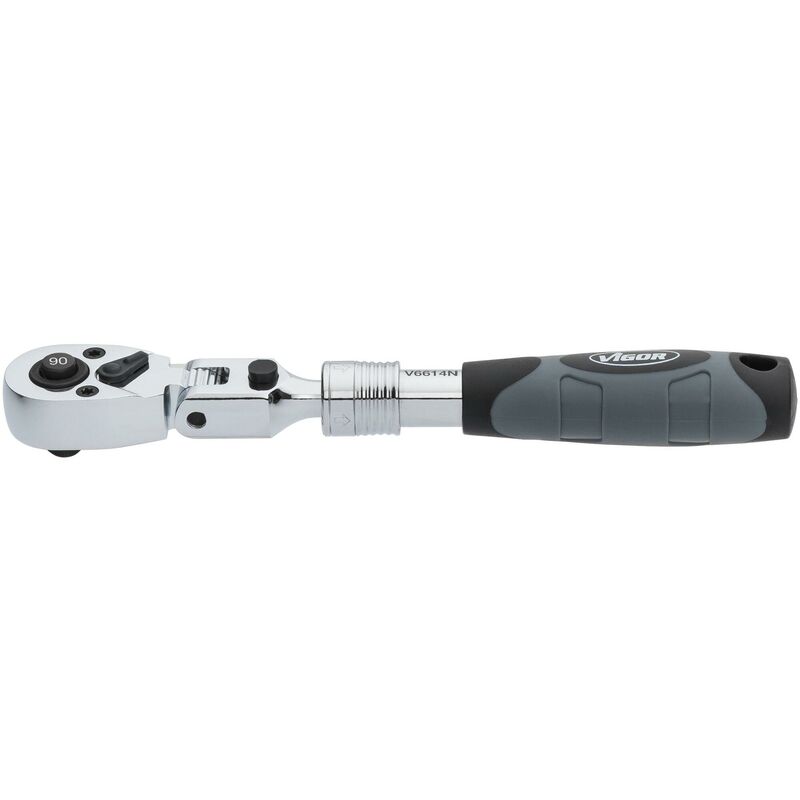 foto del prodotto vigor telescopic reversible ratchet with hinge joint v6614n attacco quadro, massiccio, 1 4 di pollice 6,3 mm 225 mm