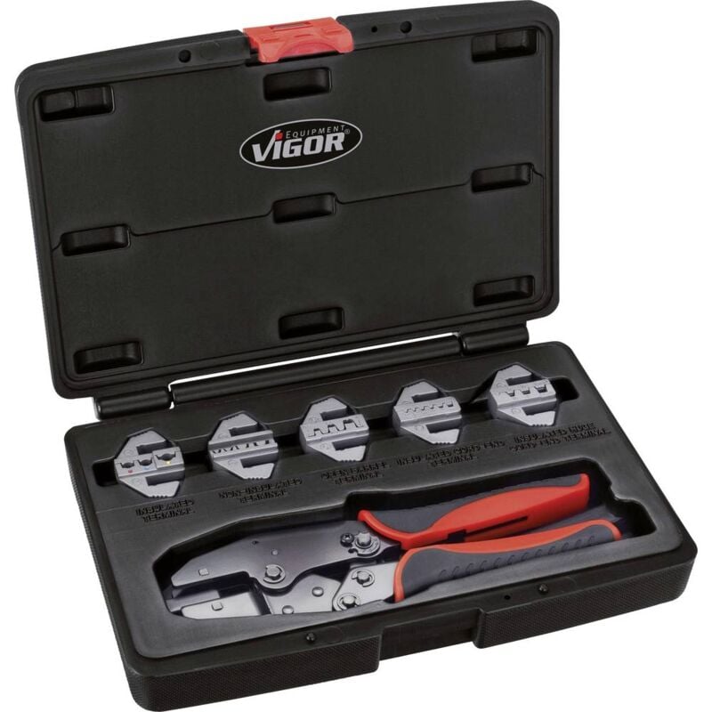 foto del prodotto vigor v2499 kit pinza crimpatrice 6 parti capocorda isolato, capocorda chiuso non isolato, terminale aperto non isolato