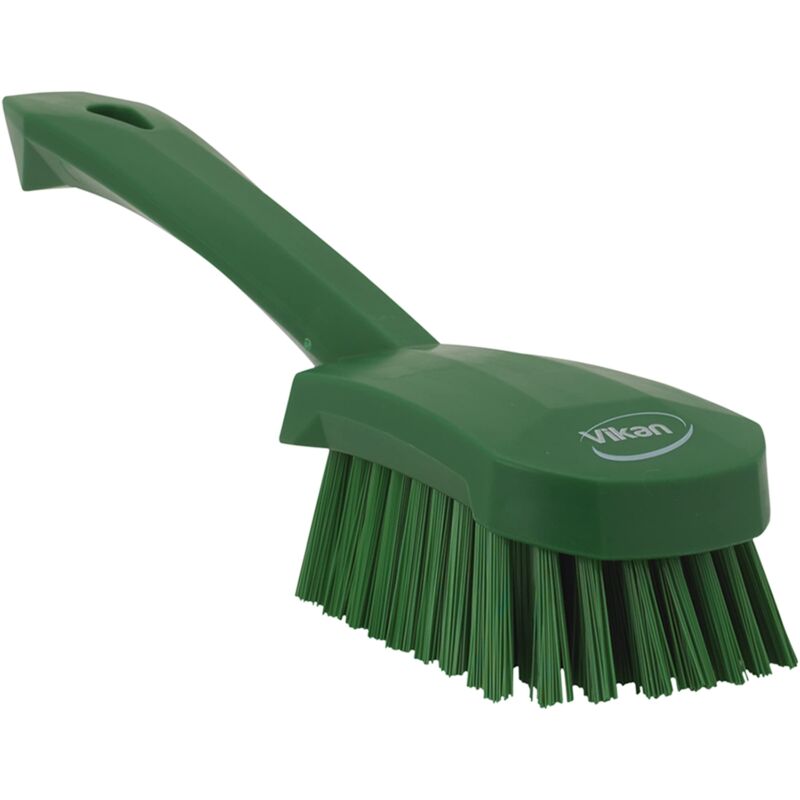 foto del prodotto vikan spazzola per la pulizia igiene con manico corto fibre dure verde