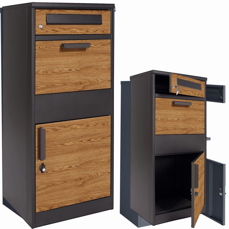 foto del prodotto viking choice cassetta postale per pacchi 50x38x112 cm acciaio effetto legno antracite