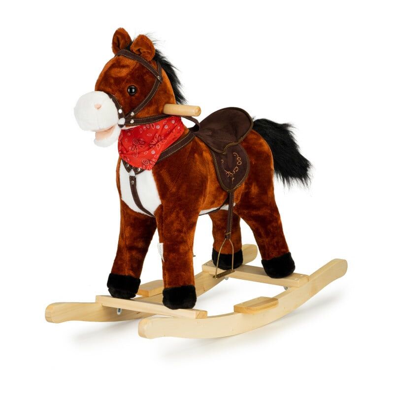 foto del prodotto viking choice cavallo a dondolo con coda sonora e mobile marrone scuro