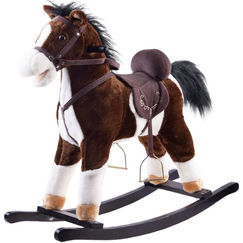 foto del prodotto viking choice cavallo a dondolo si muove e fa suono 73x28x70 cm marrone scuro