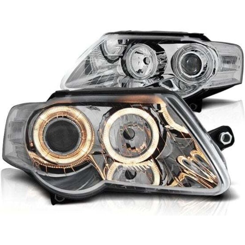 foto del prodotto viking choice cerchioni fari dual halo vw passat b6 3c 03 05 10 angel eyes cromati
