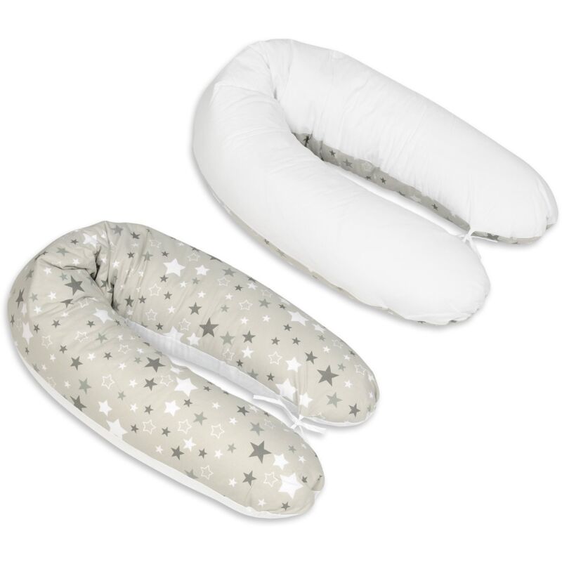 foto del prodotto viking choice cuscino allattamento cuscino gravidanza 100 cotone con cordoncini 145 cm stelle bianche grigie su grigio bianco
