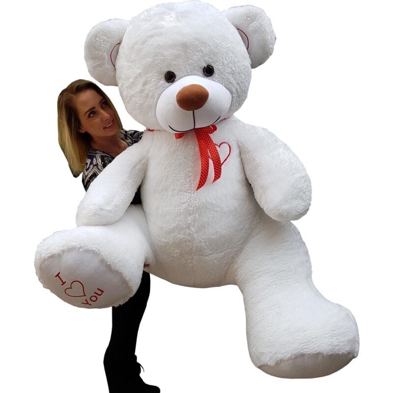 foto del prodotto viking choice grande orsacchiotto bianco con scritta i love you ricamata 160 cm