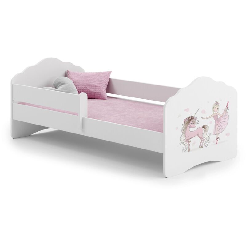 foto del prodotto viking choice letto per bambini con materasso e recinzione fata e unicorno 160x80 cm