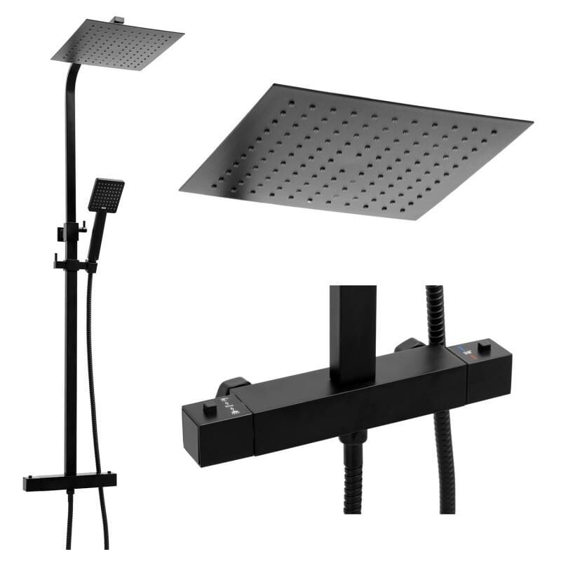 foto del prodotto viking choice pannello doccia nero con soffione a pioggia 25cm e rubinetto termostatico