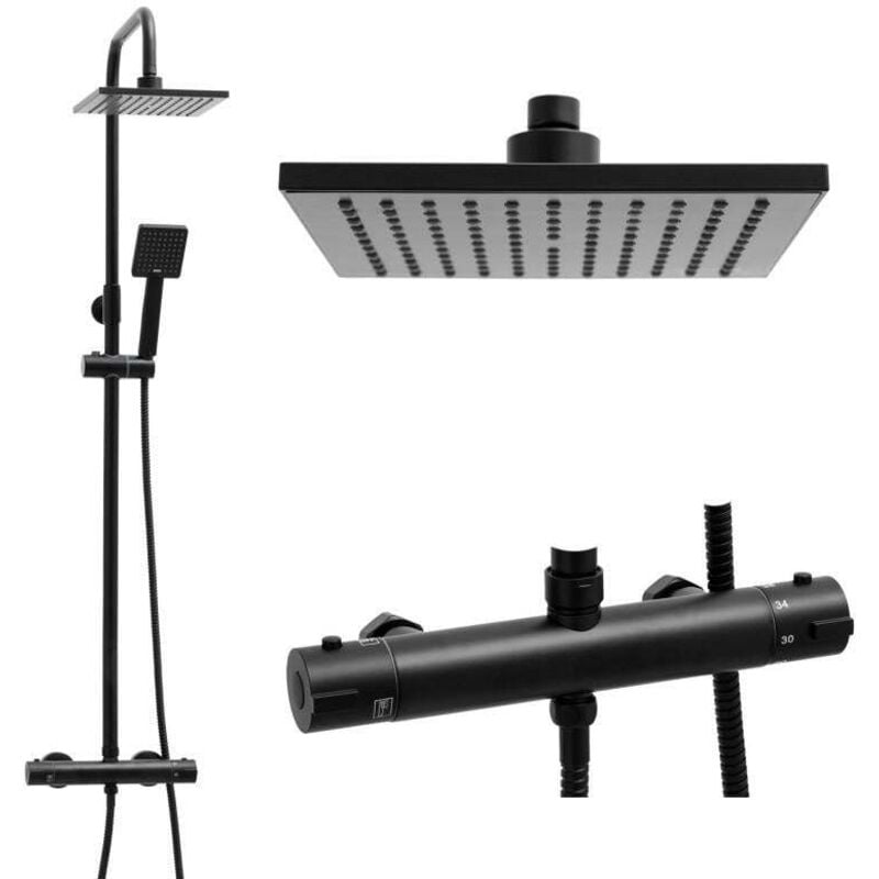 foto del prodotto viking choice - set doccia nero - con soffione a pioggia 20cm - e rubinetto termostatico