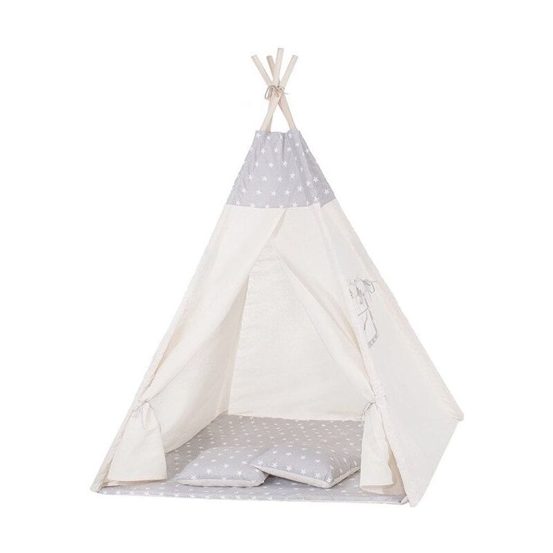foto del prodotto viking choice tenda tipi wigwam beige con motivo a stella grigio 100 cotone a160xl120xp100 cm inclusi 2 cuscini