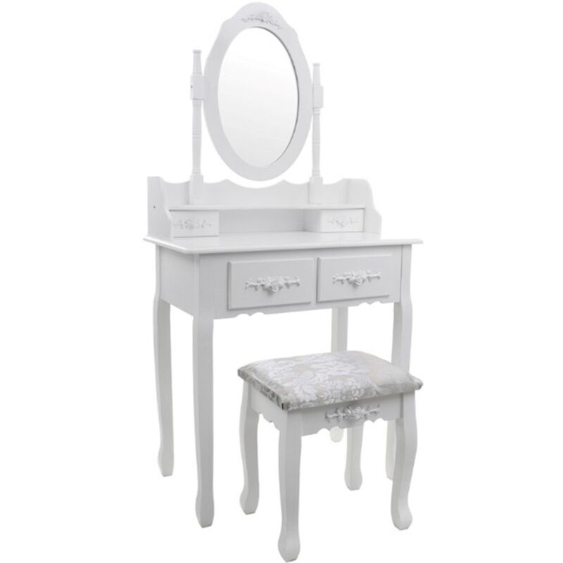 foto del prodotto viking choice toeletta bianca con specchio e sgabello legno 75x40x147 cm