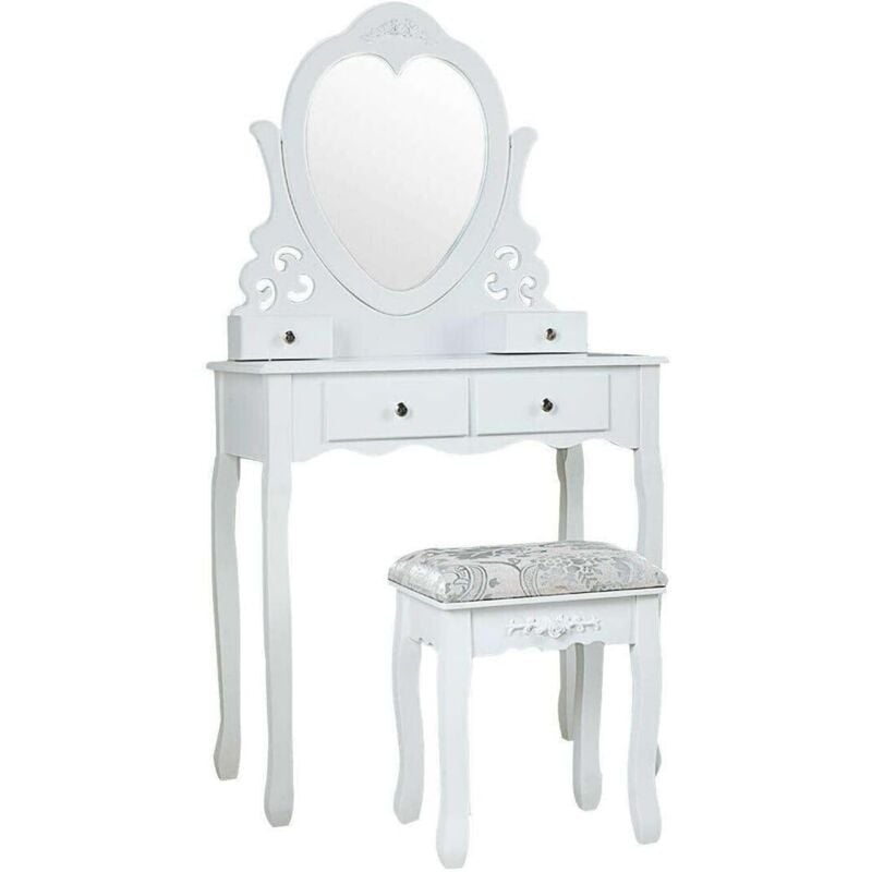 foto del prodotto viking choice toeletta con specchio a forma di cuore e sgabello 50x30x136 cm bianco