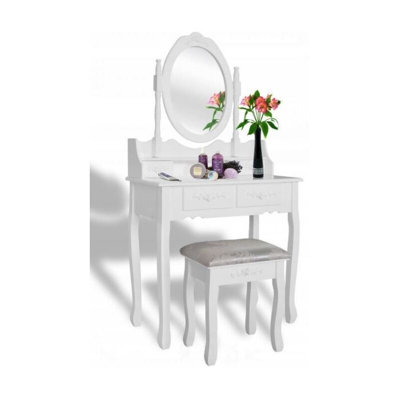 foto del prodotto viking choice toeletta con specchio e sgabello tavolo da trucco 74x143 cm bianco