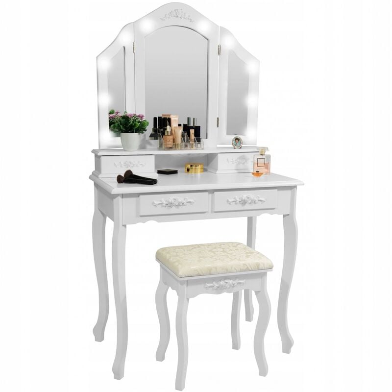 foto del prodotto viking choice toeletta con specchio luce e sgabello 75x40x140 cm bianco