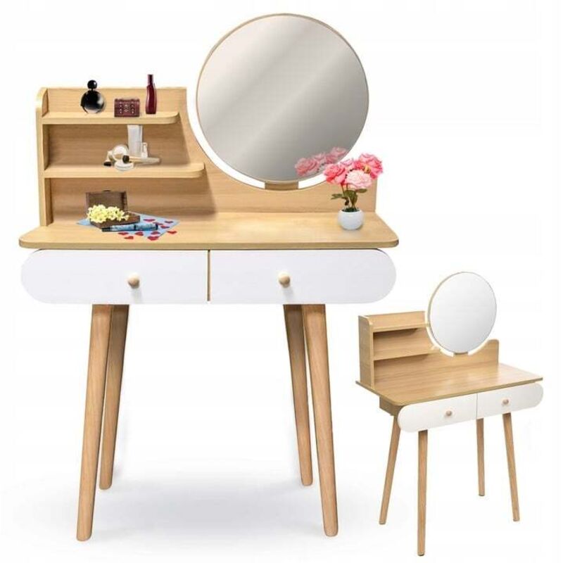 foto del prodotto viking choice toilette specchio tondo tavolo da trucco 80x40x122 cm legno