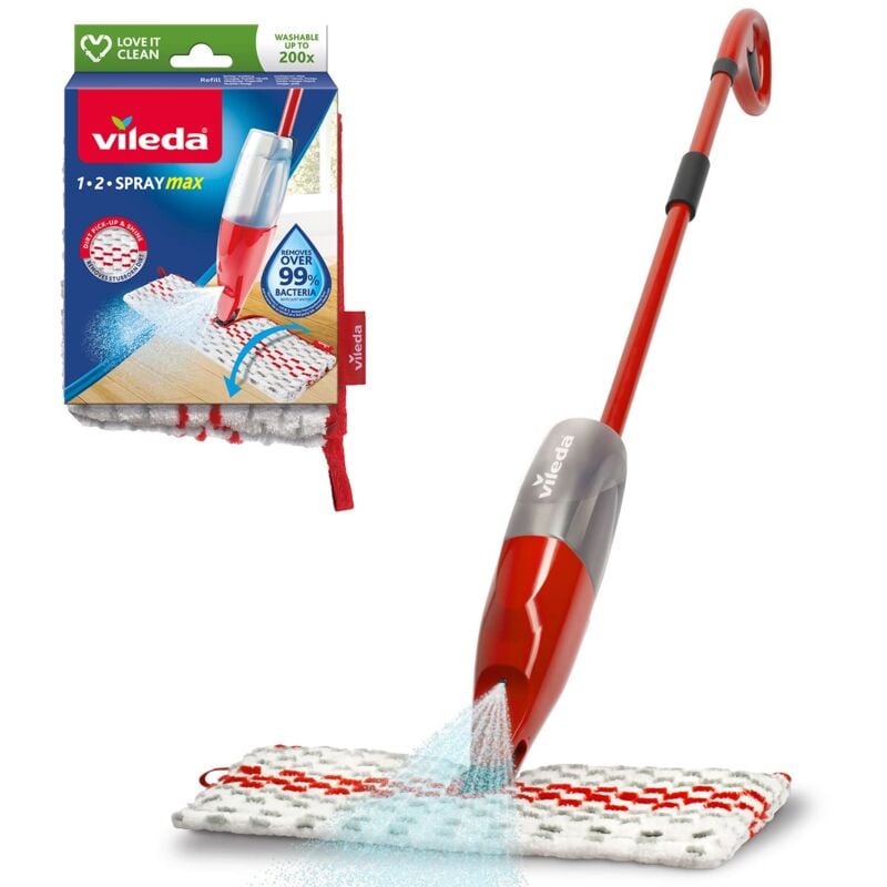 foto del prodotto vileda 1.2 spray max sistema lavapavimenti con erogatore spray, con 2 panni in microfibra riutilizzabili, senza secchio, per tutti i pavimenti,