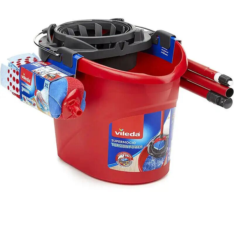 foto del prodotto vileda 3action supermocio mocio con manico e secchio strizzatore plastica rossa