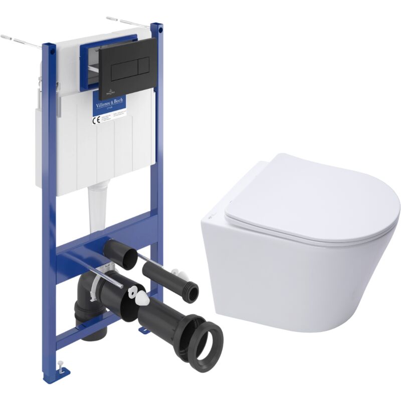 foto del prodotto villeroy boch pack wc con telaio wc sat infinitio senza flangia sedile softclose placca nera vcninfi4 