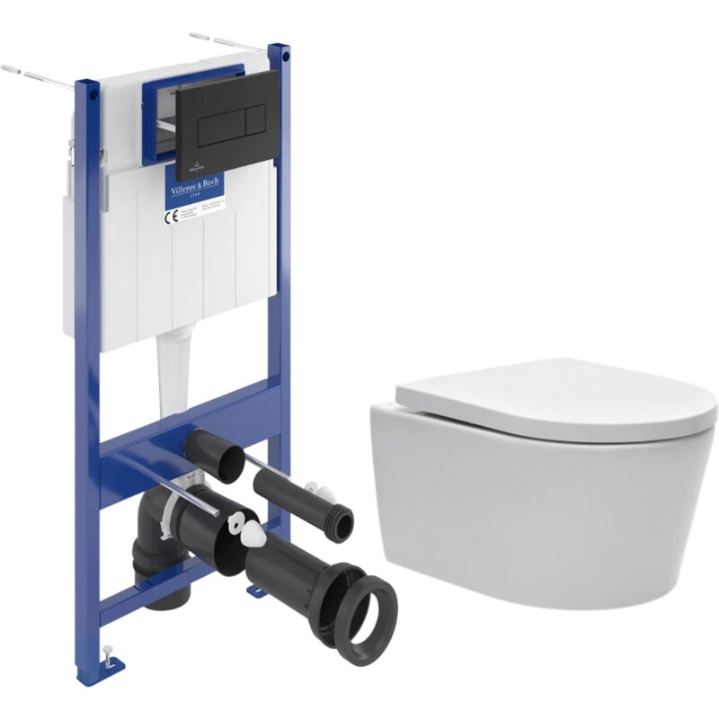 foto del prodotto villeroy boch pack wc con telaio wc sat senza flangia sedile softclose placca nera vcnsat4 