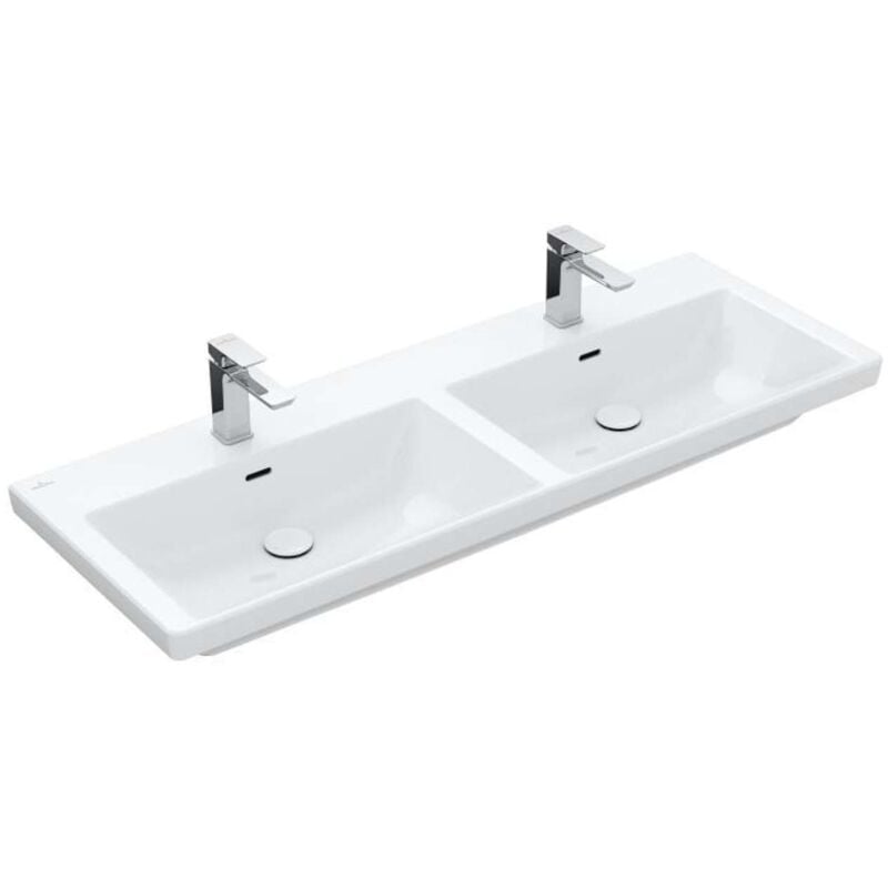 foto del prodotto villeroy boch subway 3.0 lavabo doppio per mobili 1300x470 mm, con troppopieno, fori per batterie, ceramicplus, bianco alpino 4a71d5r1