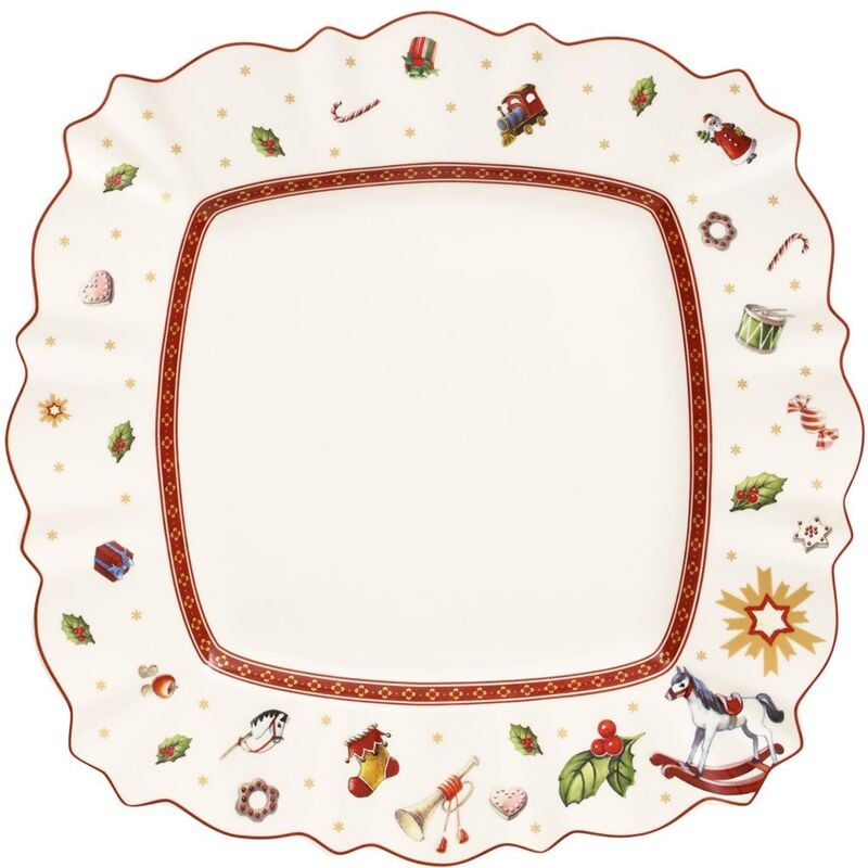 foto del prodotto villeroy boch toy s delight piatto piano, quadrato, porcellana, bianco rosso, 28.5x28.5x0.1 cm