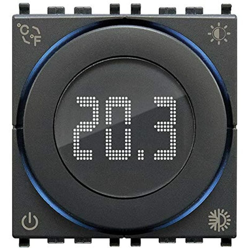 foto del prodotto vimar 02970 termostato a rotella on off, retroilluminazione led, alimentazione 100 240 v, 2 moduli. compatibile con eikon, ark , plana, per idea