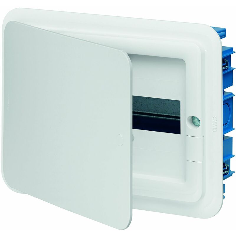 foto del prodotto vimar 0tv53112.b centralino ip40, 12 moduli, guida din, portello bianco, completo di scatola da incasso per pareti in muratura