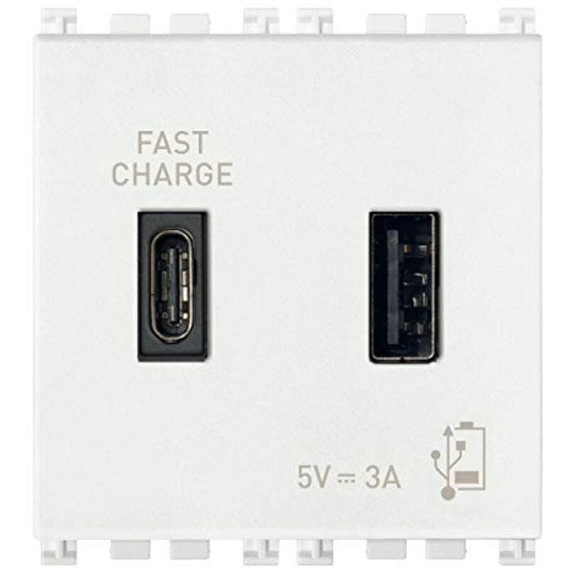 foto del prodotto vimar 19295.ac.b ark presa usb 5 v 3 a, 1 uscita usb tipo a e 1 tipo c, erogano complessivamente 3 a per caricare un dispositivo fino a 3 a o