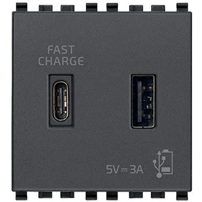 foto del prodotto vimar 20295.ac eikon presa usb 5 v 3 a, 1 uscita usb tipo a e 1 tipo c, erogano complessivamente 3 a per caricare un dispositivo fino a 3 a o