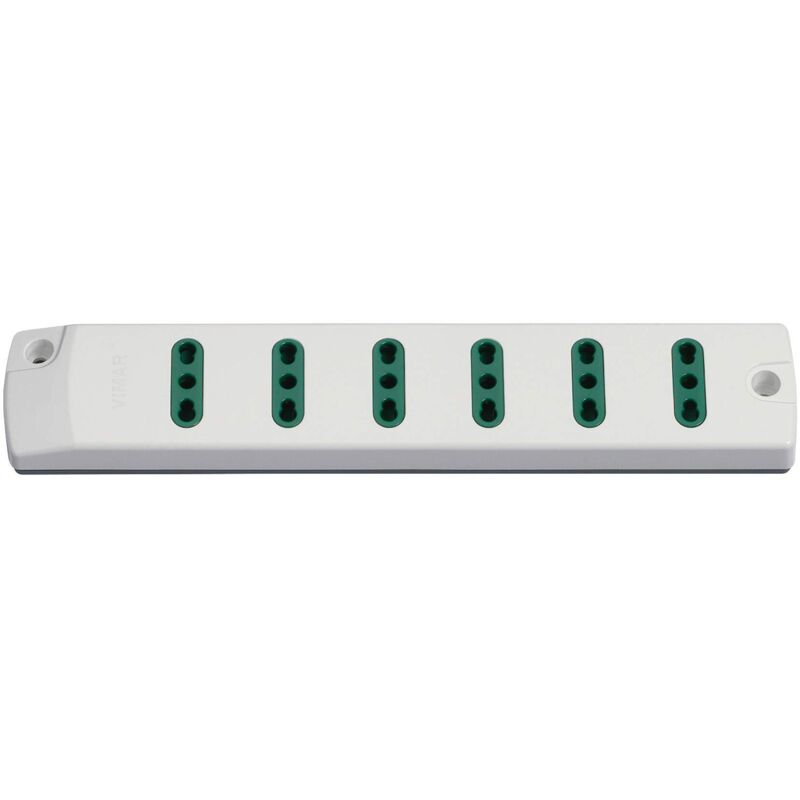 foto del prodotto vimar fp00406.b presa mobile multipla 2p t 16 a 250 v, con 6 uscite bpresa sicury standard italiano tipo p17 11, fornita senza cavo, bianco